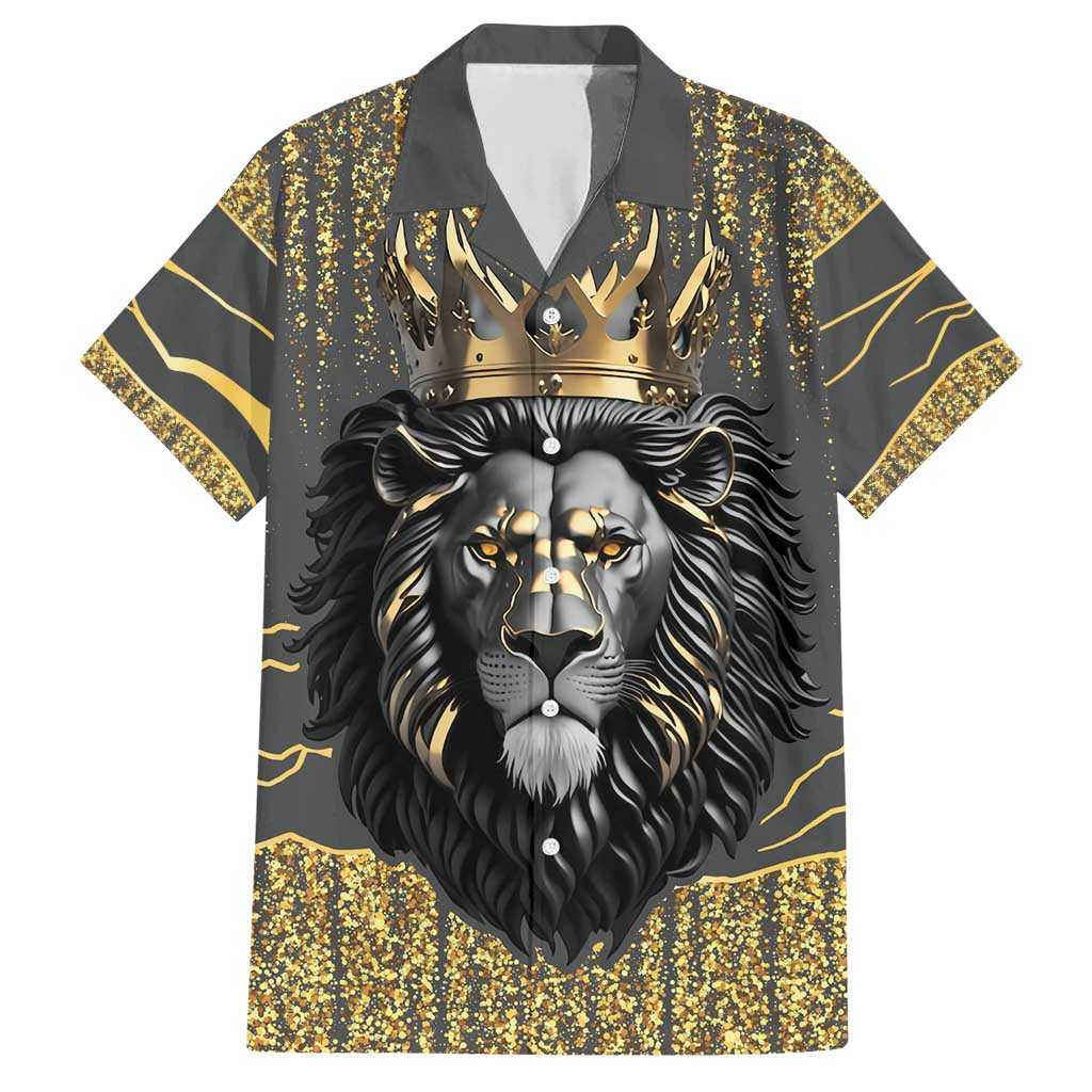 Personalized Black and Gold Lion Family Matching Short Sleeve Bodycon Dress and Hawaiian Shirt King Africa - Wonder Print Shop
