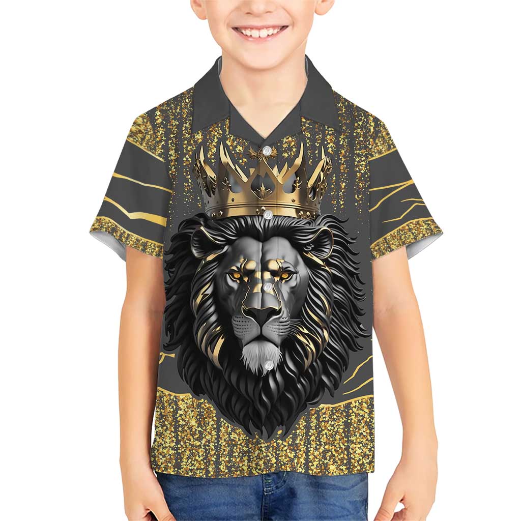 Personalized Black and Gold Lion Family Matching Short Sleeve Bodycon Dress and Hawaiian Shirt King Africa - Wonder Print Shop