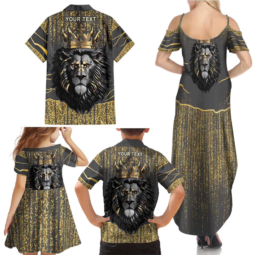 Personalized Black and Gold Lion Family Matching Summer Maxi Dress and Hawaiian Shirt King Africa - Wonder Print Shop