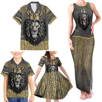 Personalized Black and Gold Lion Family Matching Tank Maxi Dress and Hawaiian Shirt King Africa - Wonder Print Shop