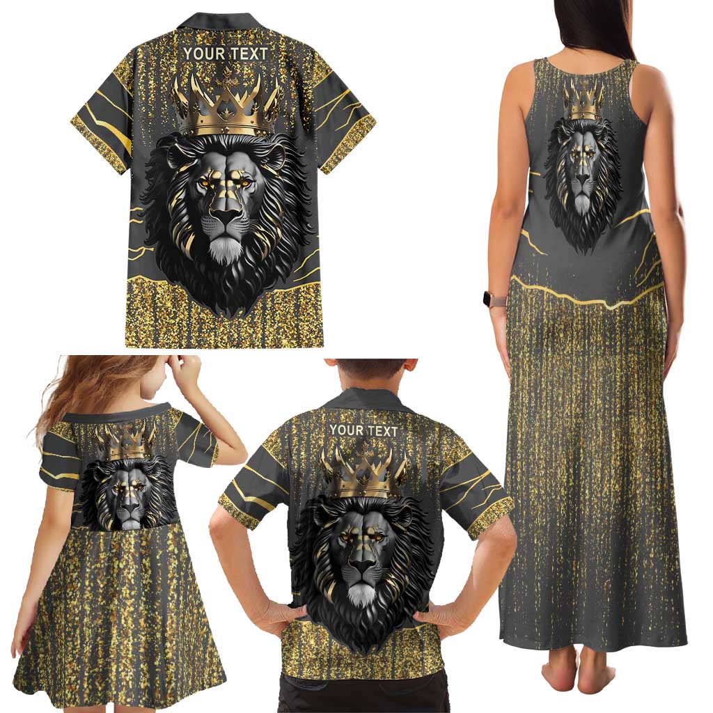 Personalized Black and Gold Lion Family Matching Tank Maxi Dress and Hawaiian Shirt King Africa - Wonder Print Shop
