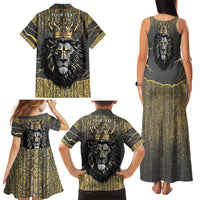 Personalized Black and Gold Lion Family Matching Tank Maxi Dress and Hawaiian Shirt King Africa - Wonder Print Shop