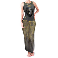 Personalized Black and Gold Lion Family Matching Tank Maxi Dress and Hawaiian Shirt King Africa - Wonder Print Shop