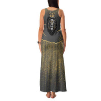 Personalized Black and Gold Lion Family Matching Tank Maxi Dress and Hawaiian Shirt King Africa - Wonder Print Shop