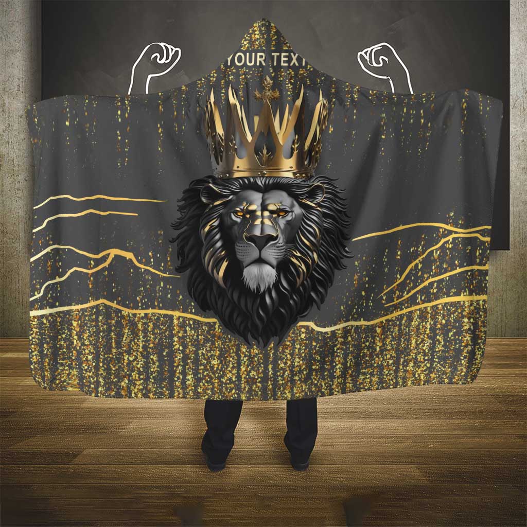 Personalized Black and Gold Lion Hooded Blanket King Africa