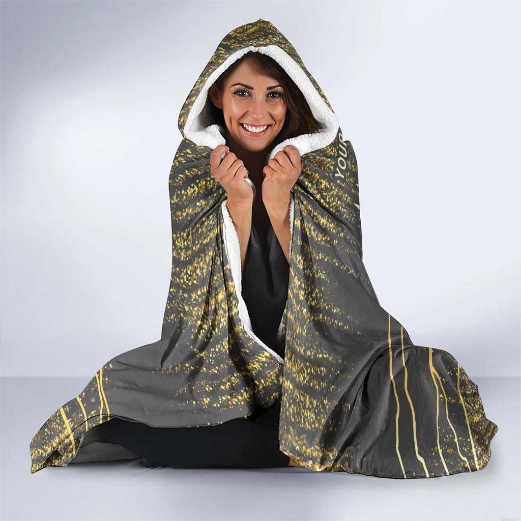 Personalized Black and Gold Lion Hooded Blanket King Africa