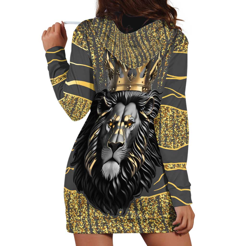 Personalized Black and Gold Lion Hoodie Dress King Africa - Wonder Print Shop