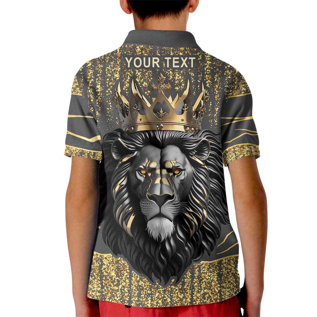 Personalized Black and Gold Lion Kid Polo Shirt King Africa - Wonder Print Shop