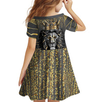 Personalized Black and Gold Lion Kid Short Sleeve Dress King Africa - Wonder Print Shop