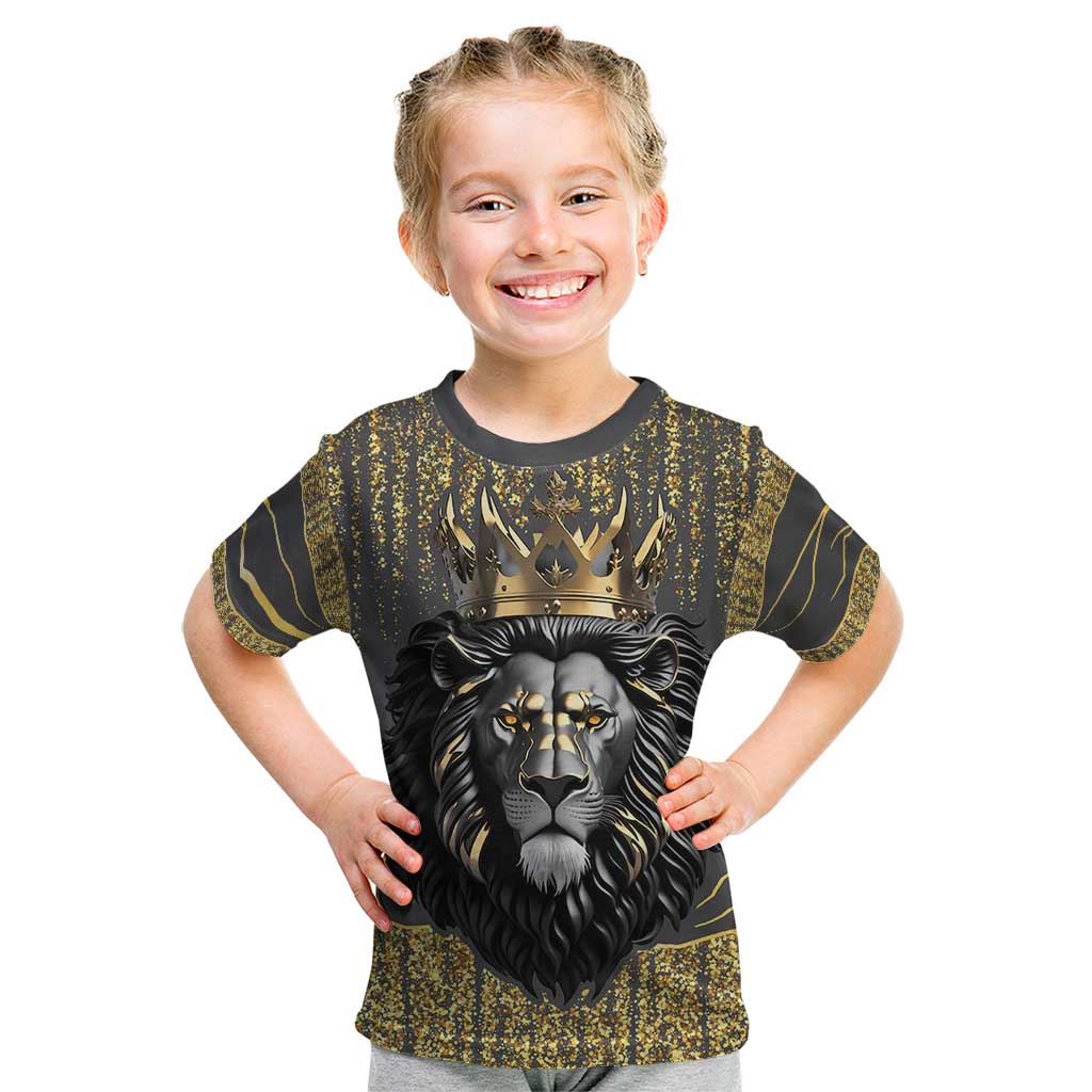 Personalized Black and Gold Lion Kid T Shirt King Africa - Wonder Print Shop