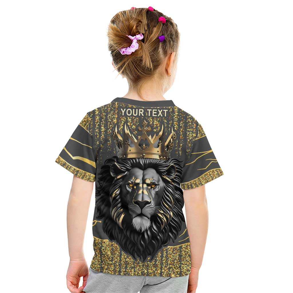 Personalized Black and Gold Lion Kid T Shirt King Africa - Wonder Print Shop