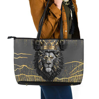 Personalized Black and Gold Lion Leather Tote Bag King Africa - Wonder Print Shop