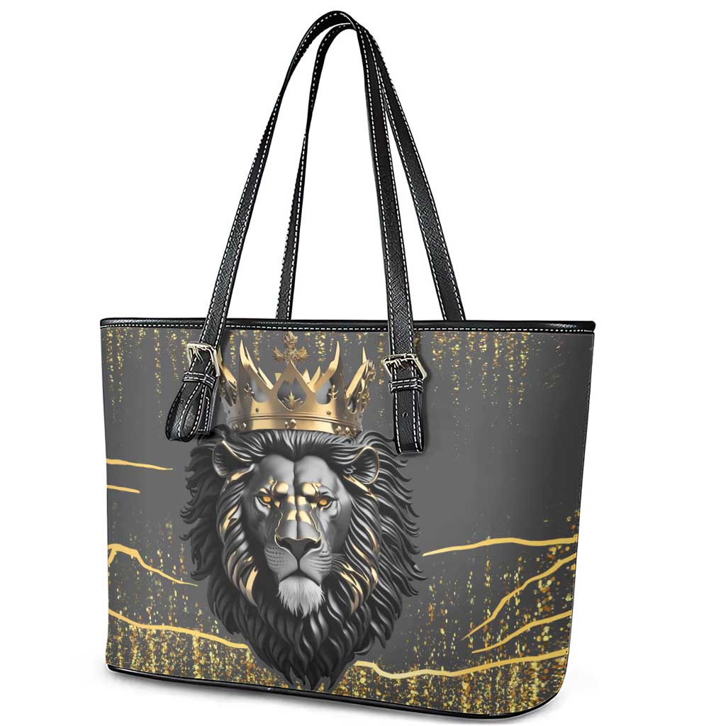 Personalized Black and Gold Lion Leather Tote Bag King Africa - Wonder Print Shop