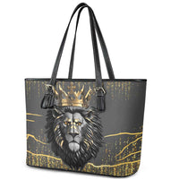 Personalized Black and Gold Lion Leather Tote Bag King Africa - Wonder Print Shop