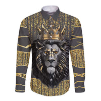 Personalized Black and Gold Lion Long Sleeve Button Shirt King Africa - Wonder Print Shop