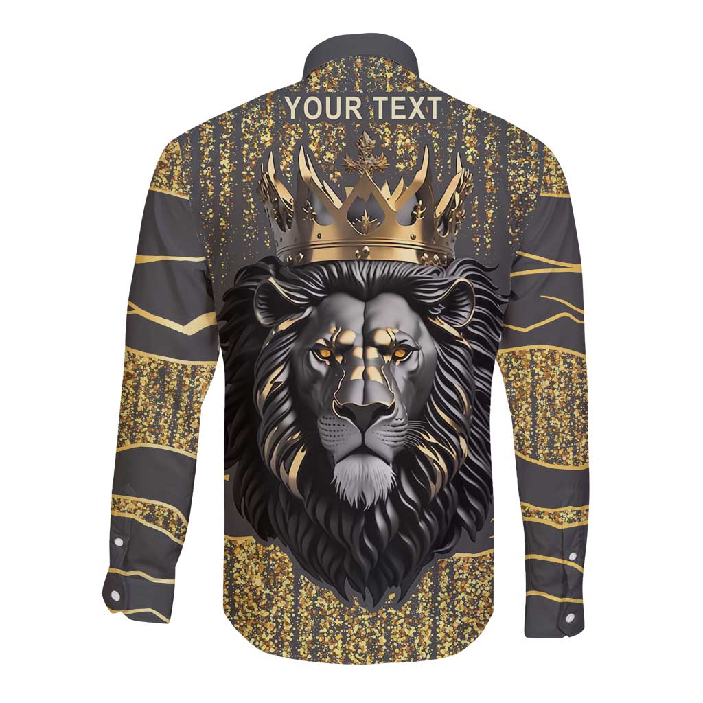 Personalized Black and Gold Lion Long Sleeve Button Shirt King Africa - Wonder Print Shop
