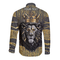 Personalized Black and Gold Lion Long Sleeve Button Shirt King Africa - Wonder Print Shop