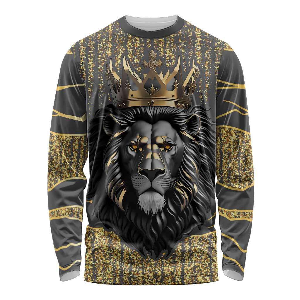 Personalized Black and Gold Lion Long Sleeve Shirt King Africa - Wonder Print Shop