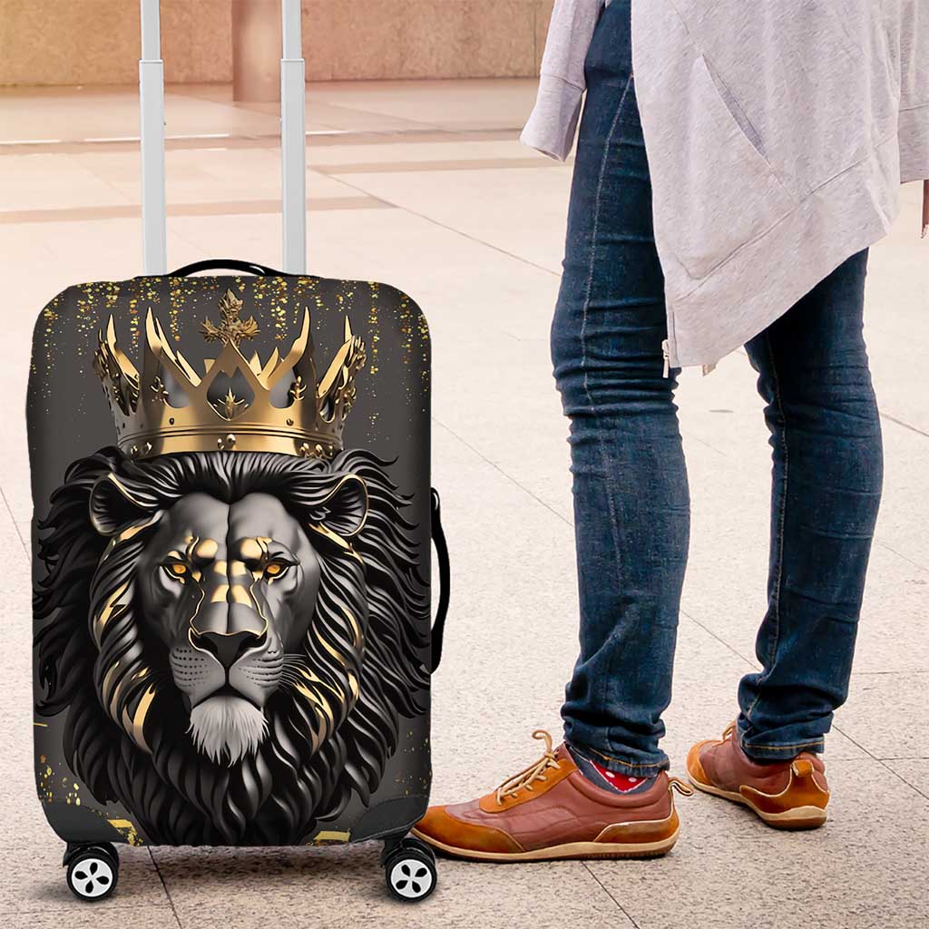 Personalized Black and Gold Lion Luggage Cover King Africa - Wonder Print Shop