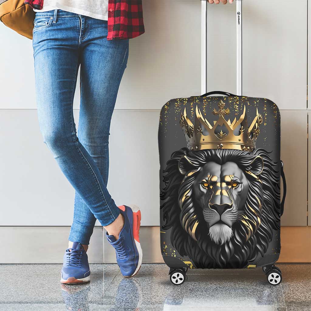 Personalized Black and Gold Lion Luggage Cover King Africa - Wonder Print Shop