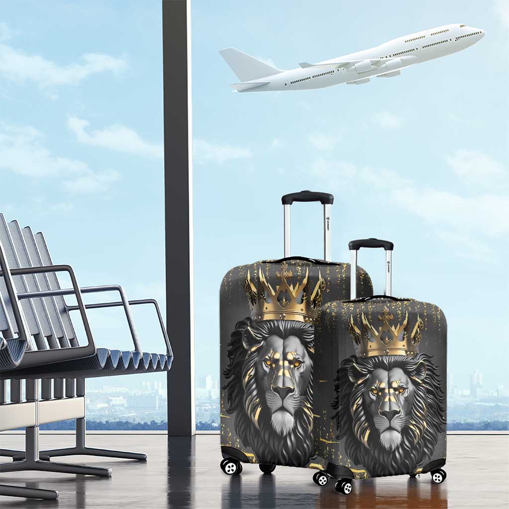 Personalized Black and Gold Lion Luggage Cover King Africa - Wonder Print Shop