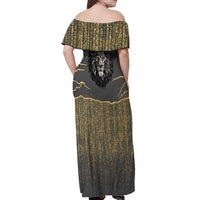 Personalized Black and Gold Lion Off Shoulder Maxi Dress King Africa - Wonder Print Shop