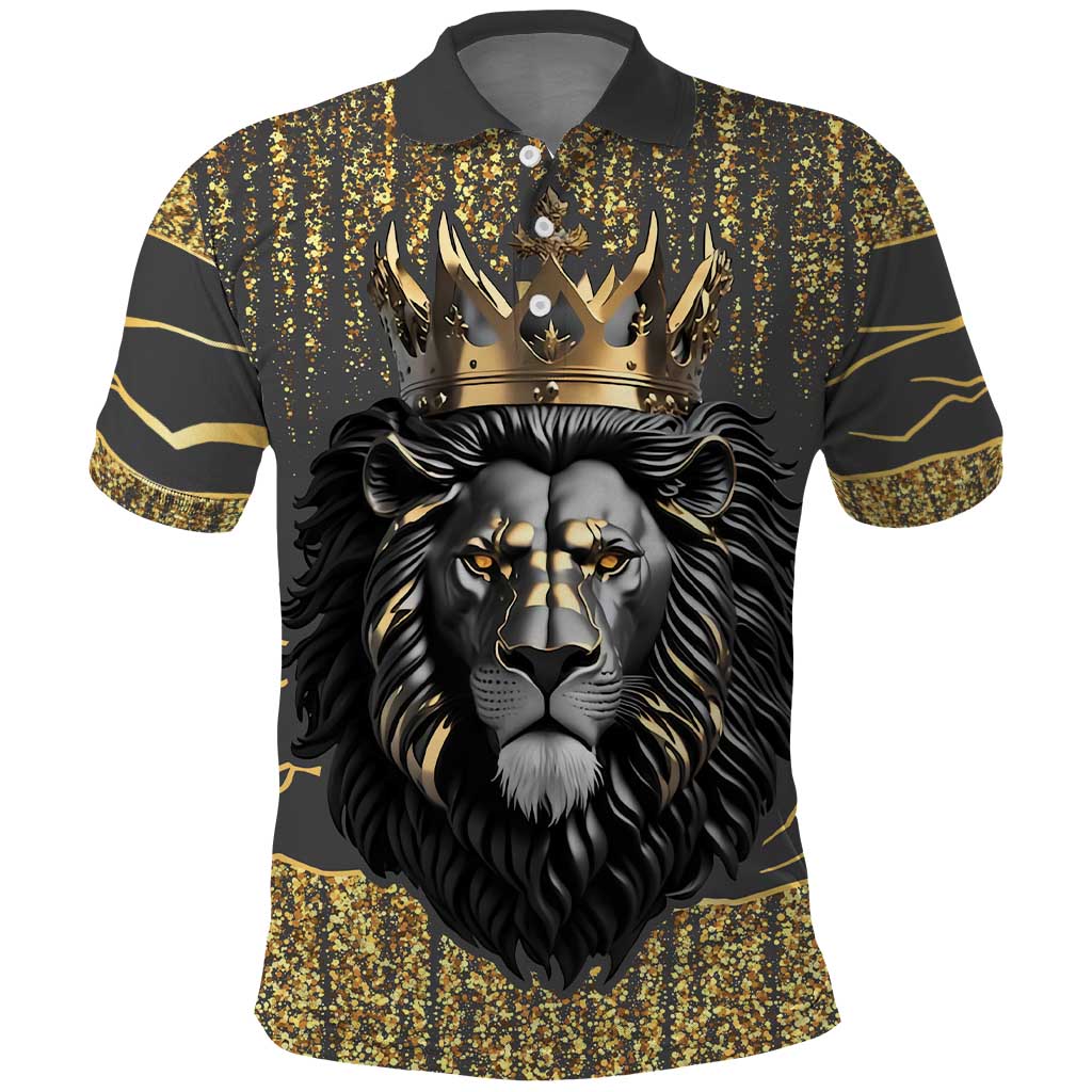 Personalized Black and Gold Lion Polo Shirt King Africa - Wonder Print Shop