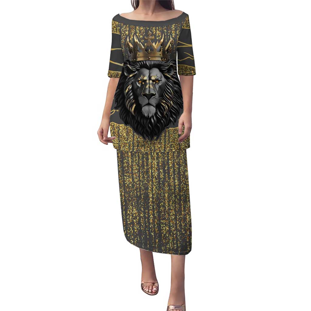 Personalized Black and Gold Lion Puletasi King Africa - Wonder Print Shop