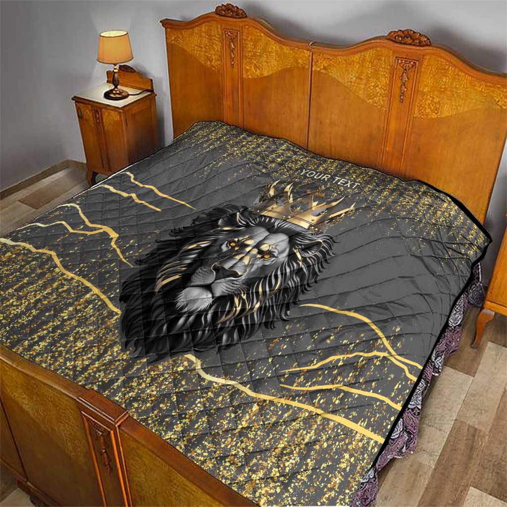 Personalized Black and Gold Lion Quilt King Africa - Wonder Print Shop