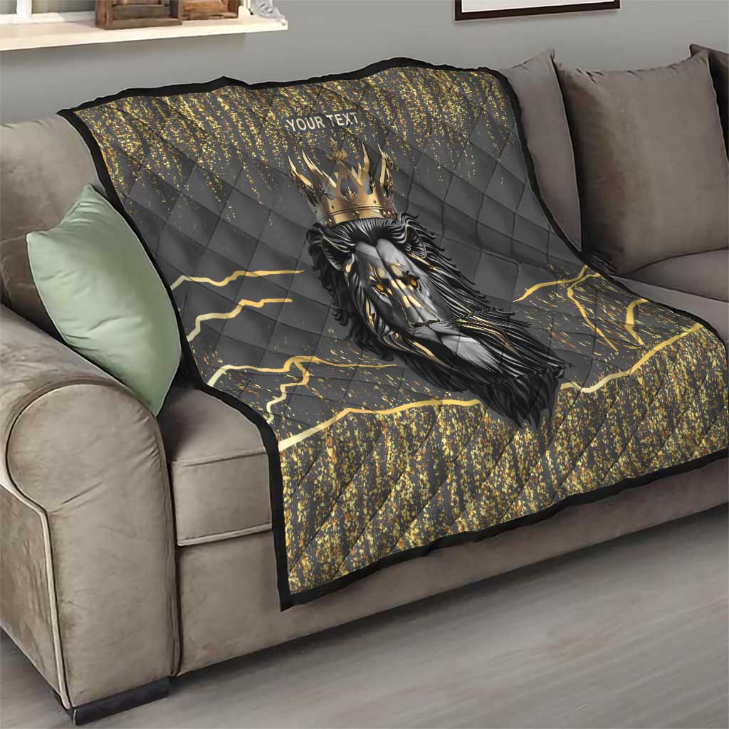 Personalized Black and Gold Lion Quilt King Africa - Wonder Print Shop