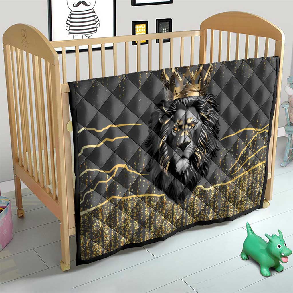 Personalized Black and Gold Lion Quilt King Africa - Wonder Print Shop