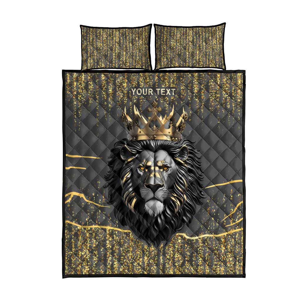 Personalized Black and Gold Lion Quilt Bed Set King Africa - Wonder Print Shop