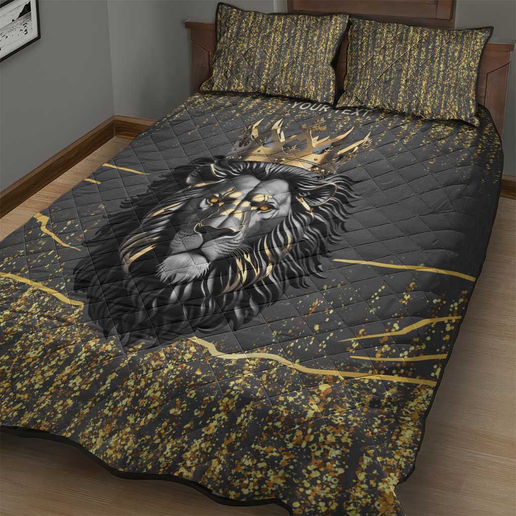 Personalized Black and Gold Lion Quilt Bed Set King Africa - Wonder Print Shop