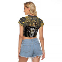 Personalized Black and Gold Lion Raglan Cropped T Shirt King Africa - Wonder Print Shop