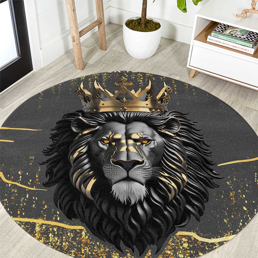 Personalized Black and Gold Lion Round Carpet King Africa