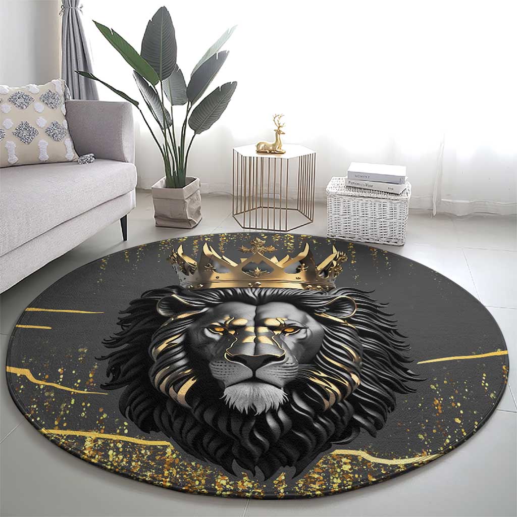 Personalized Black and Gold Lion Round Carpet King Africa