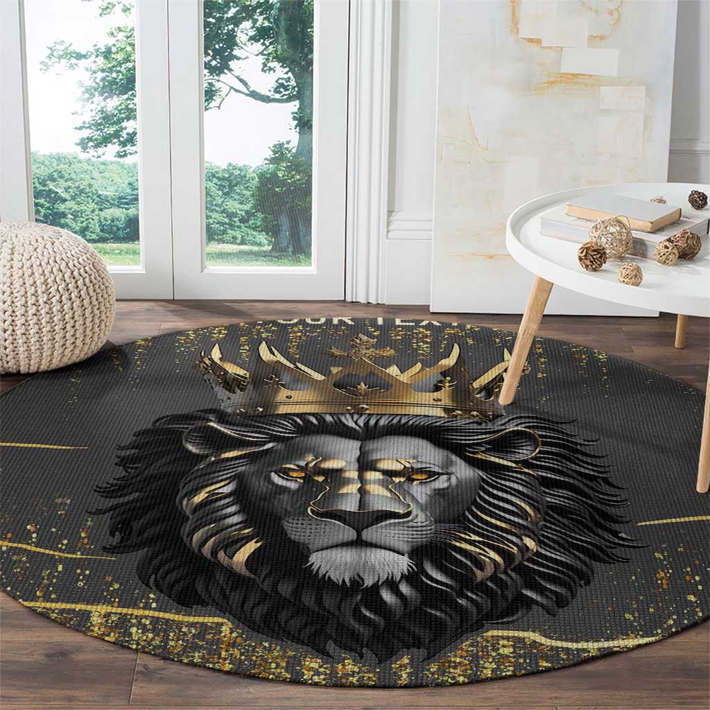 Personalized Black and Gold Lion Round Carpet King Africa