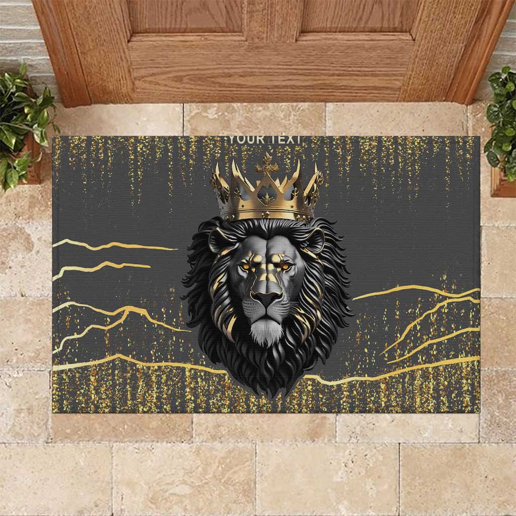 Personalized Black and Gold Lion Rubber Doormat King Africa - Wonder Print Shop