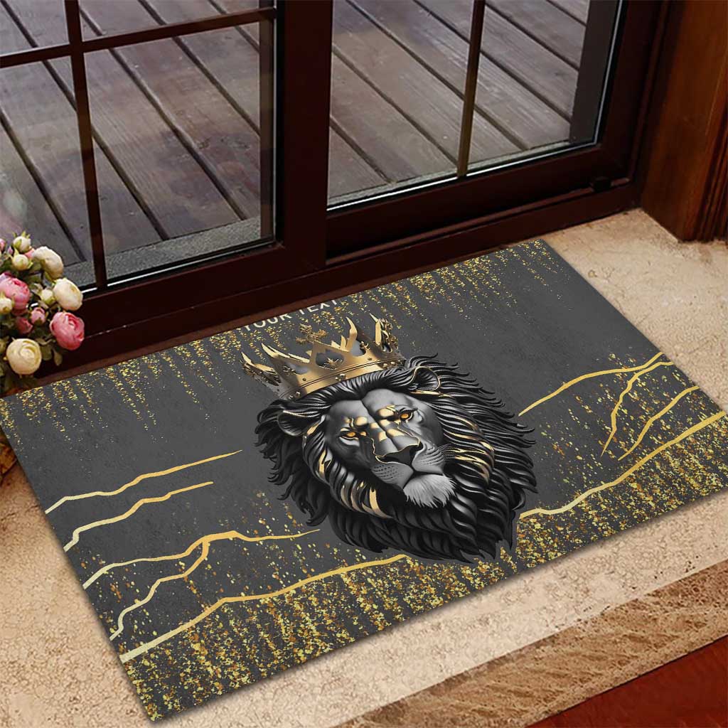 Personalized Black and Gold Lion Rubber Doormat King Africa - Wonder Print Shop