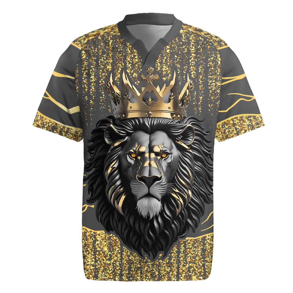 Personalized Black and Gold Lion Rugby Jersey King Africa - Wonder Print Shop
