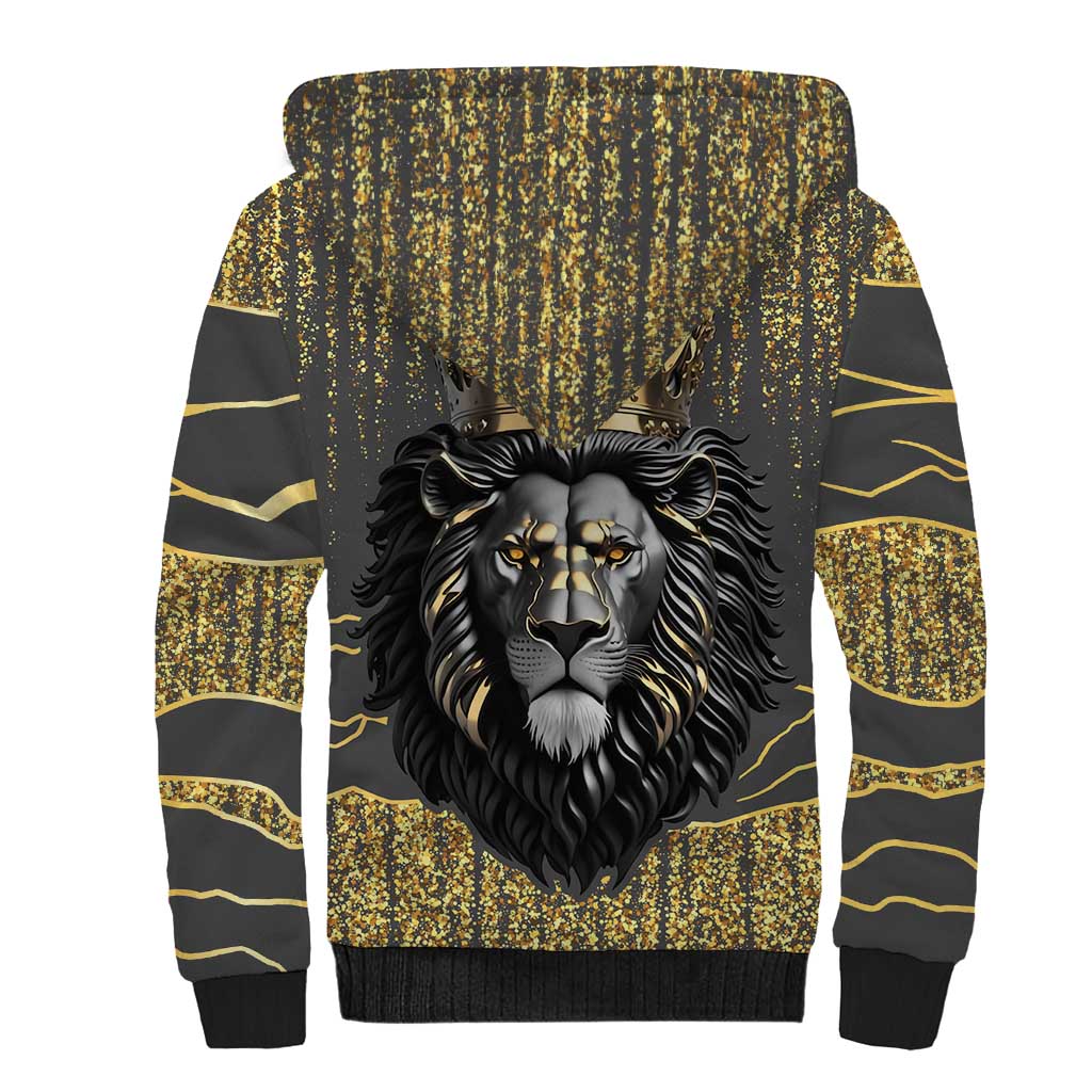 Personalized Black and Gold Lion Sherpa Hoodie King Africa - Wonder Print Shop