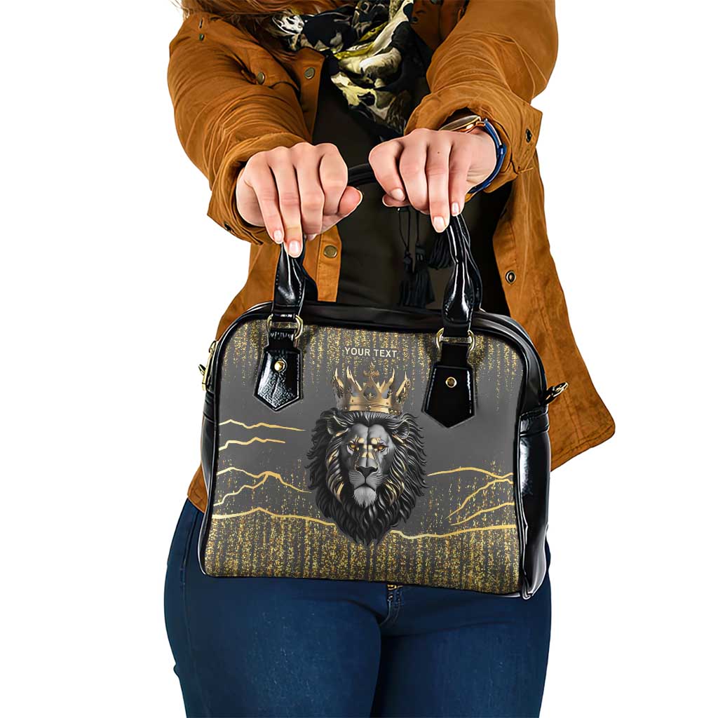Personalized Black and Gold Lion Shoulder Handbag King Africa