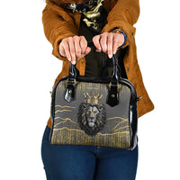 Personalized Black and Gold Lion Shoulder Handbag King Africa
