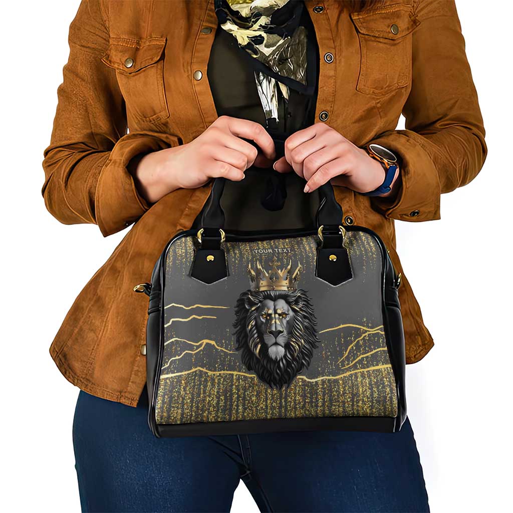 Personalized Black and Gold Lion Shoulder Handbag King Africa