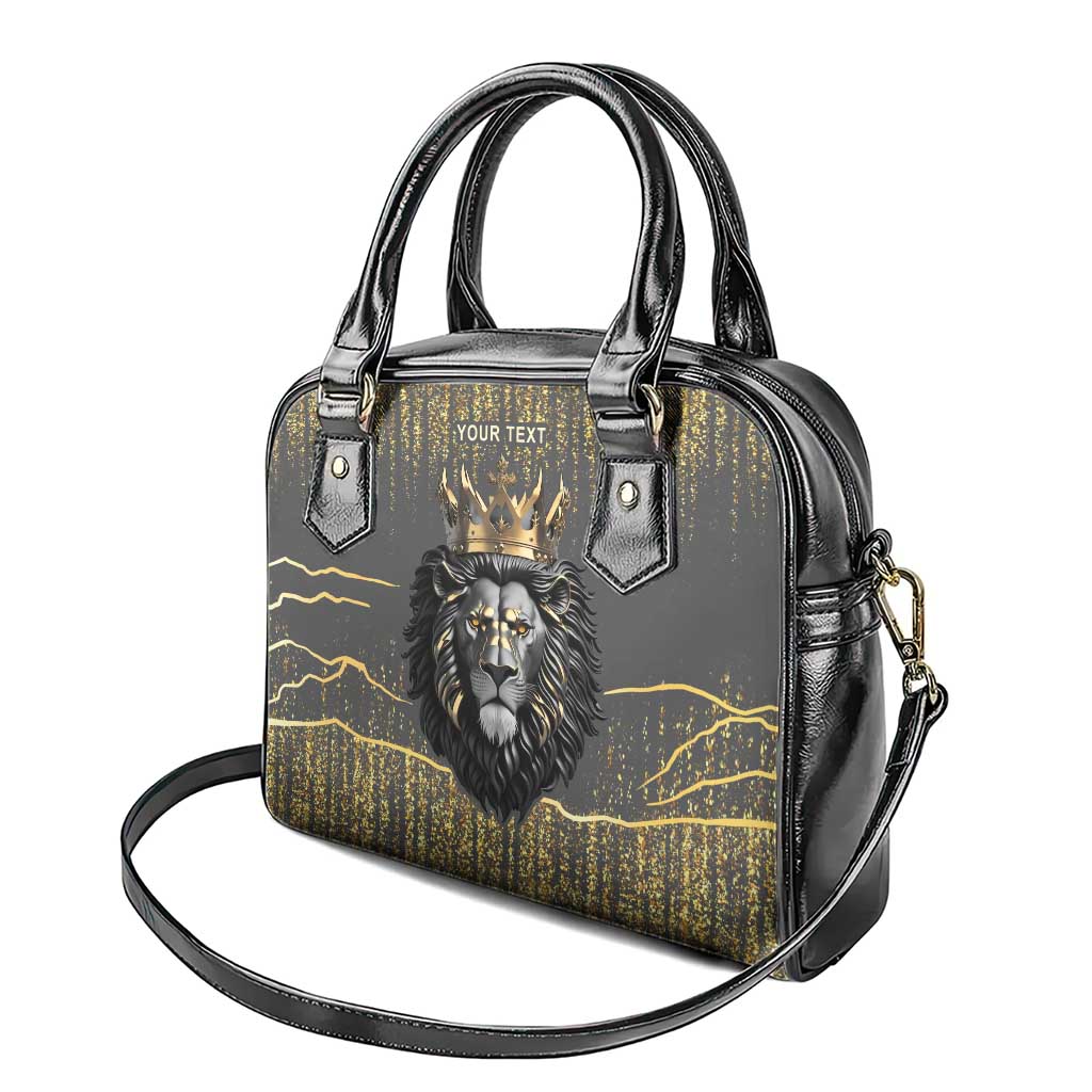 Personalized Black and Gold Lion Shoulder Handbag King Africa