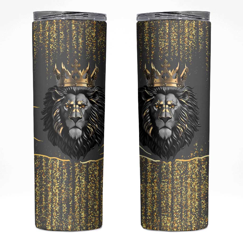Personalized Black and Gold Lion Skinny Tumbler King Africa - Wonder Print Shop