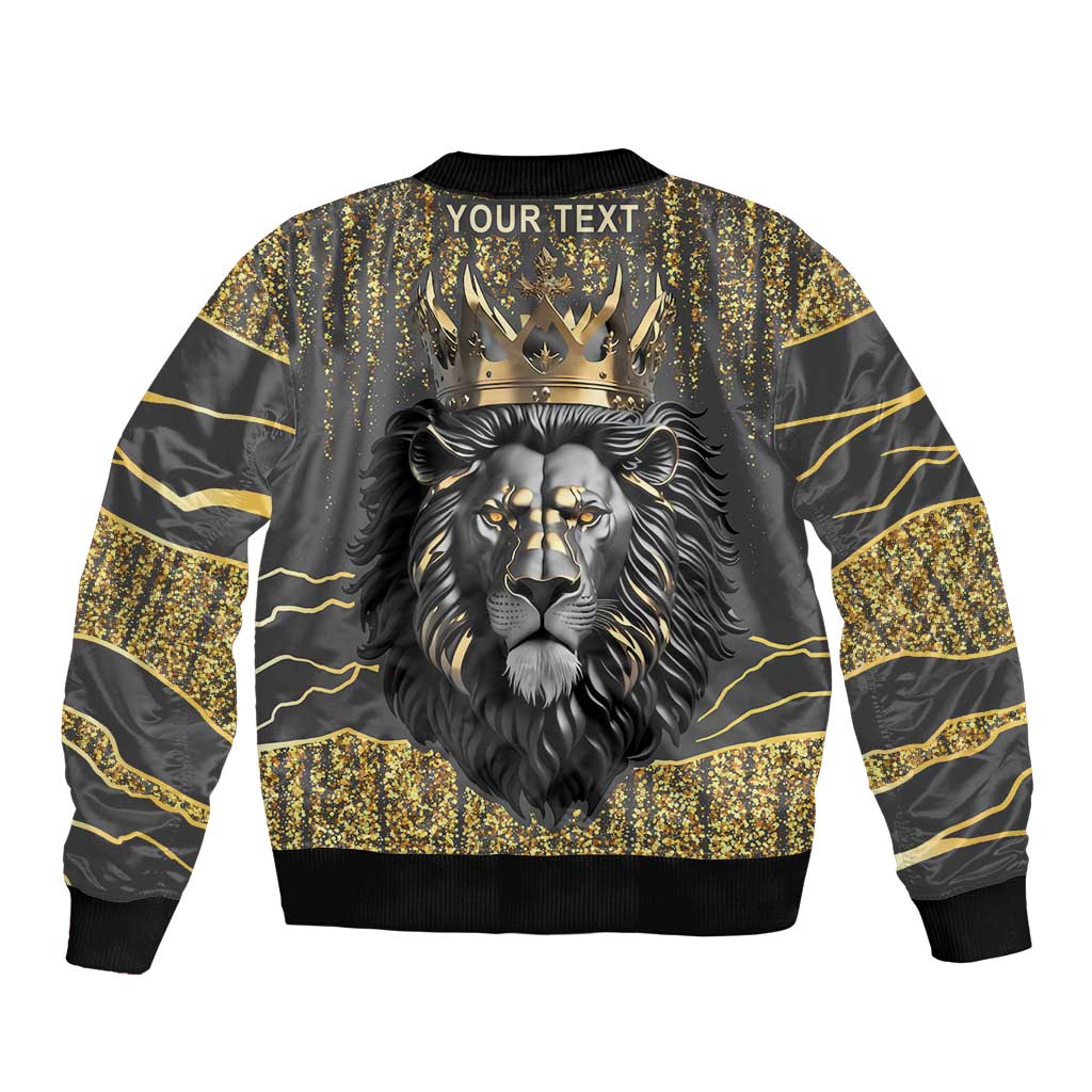 Personalized Black and Gold Lion Sleeve Zip Bomber Jacket King Africa - Wonder Print Shop