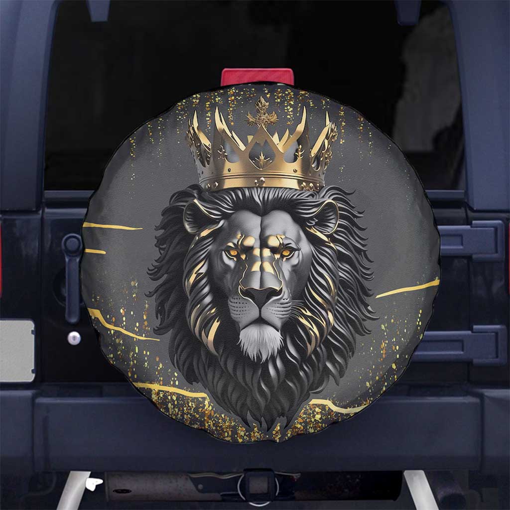 Personalized Black and Gold Lion Spare Tire Cover King Africa - Wonder Print Shop