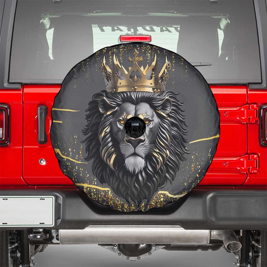 Personalized Black and Gold Lion Spare Tire Cover King Africa - Wonder Print Shop