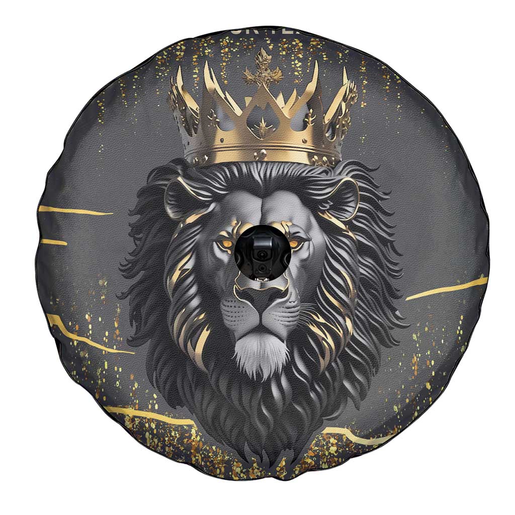 Personalized Black and Gold Lion Spare Tire Cover King Africa - Wonder Print Shop